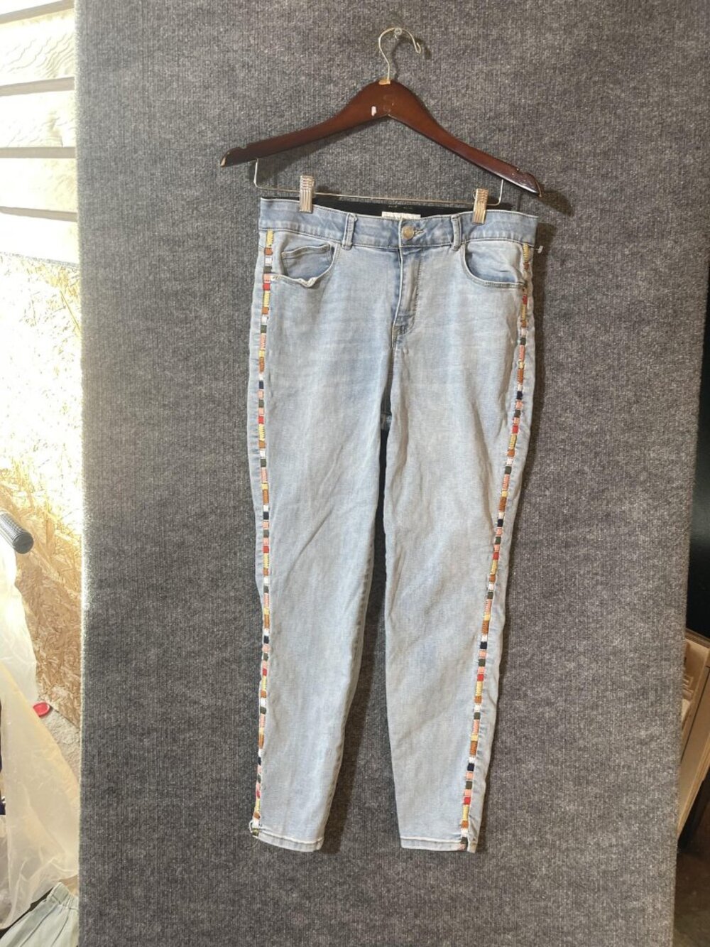 Knox Rose Jeans Womens 12 Light Wash Blue Skinny Embroidered Side Stripe Denim